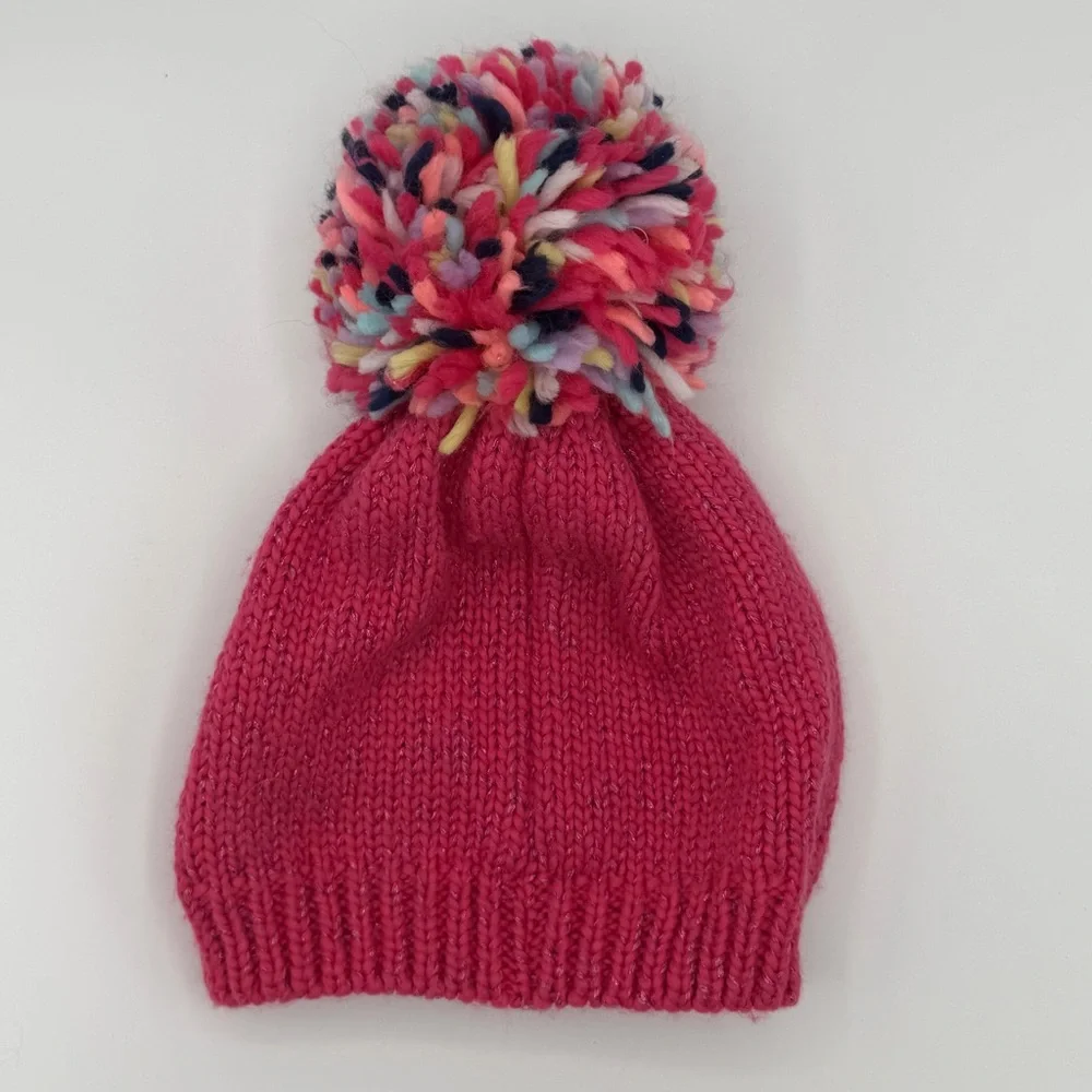 Children’s Place Pink Beanie With A Colorful Pom-Pom & Sequin Rainbow. Sz 2T-3T.